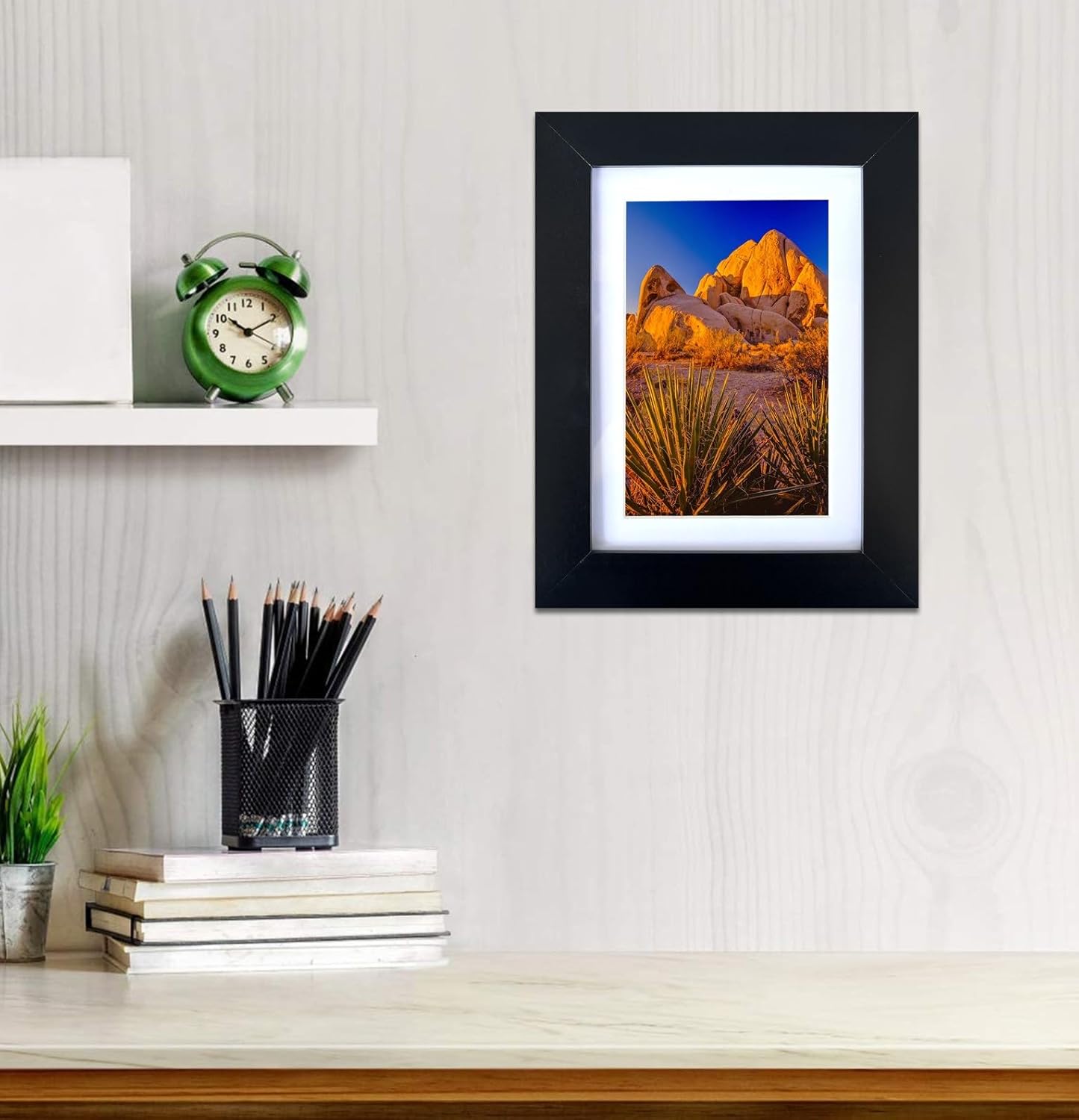 Container Furniture Direct 5x7 Inch Hanging Picture Frames for Wall, Desk and Tabletop with Easel Back, Plexiglass, and Dual Mounting Hanger for Horizontal and Vertical Formats, Set of 6, Black