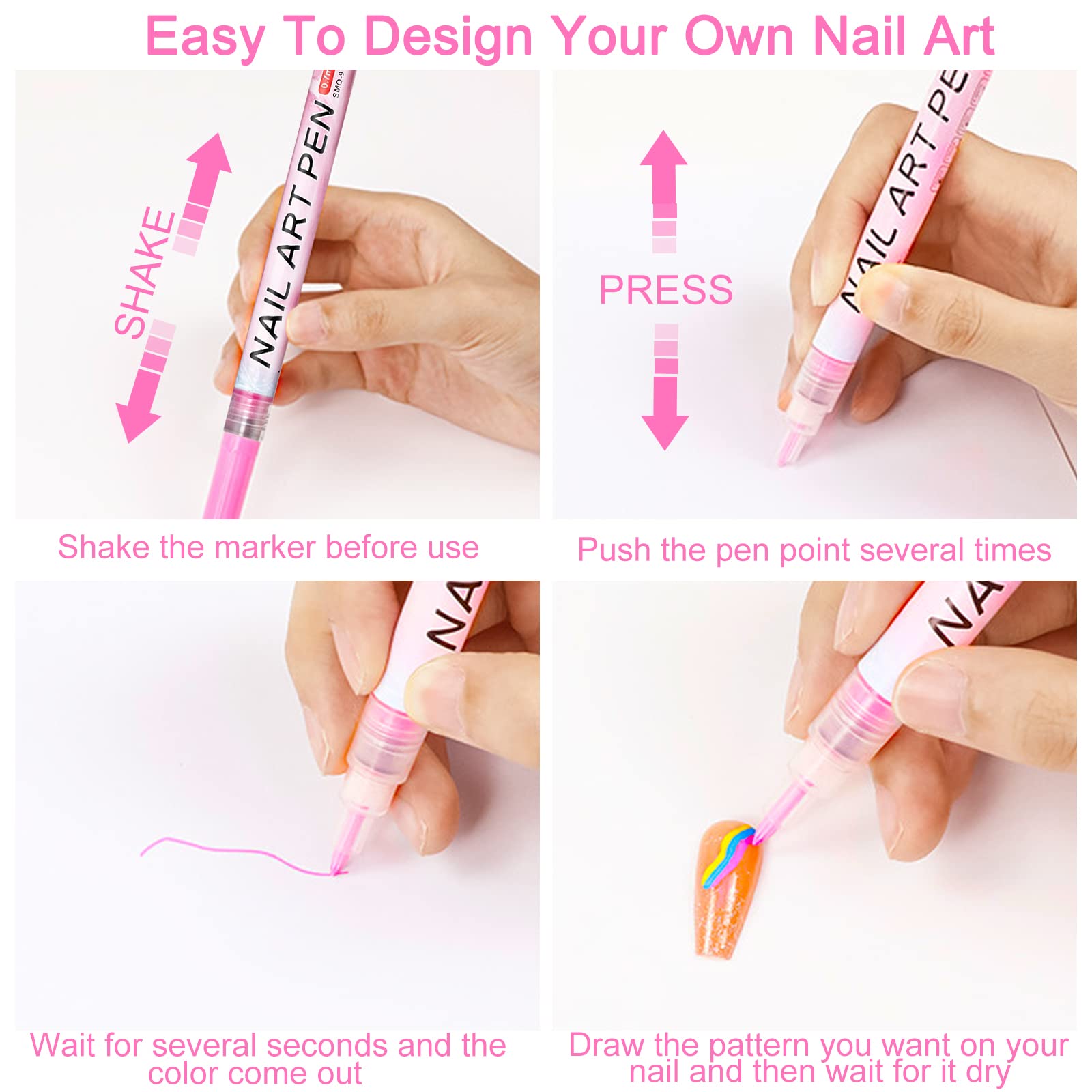 12 Pezzi 3D Nail Art Pen, Owelth Smalto in Penna per Pittura Decorazioni Unghie per Disegno, Penna per Fai Da te Graffiti Pen Manicure Strumenti Bellezza Adorna Regalo per Halloween Natale