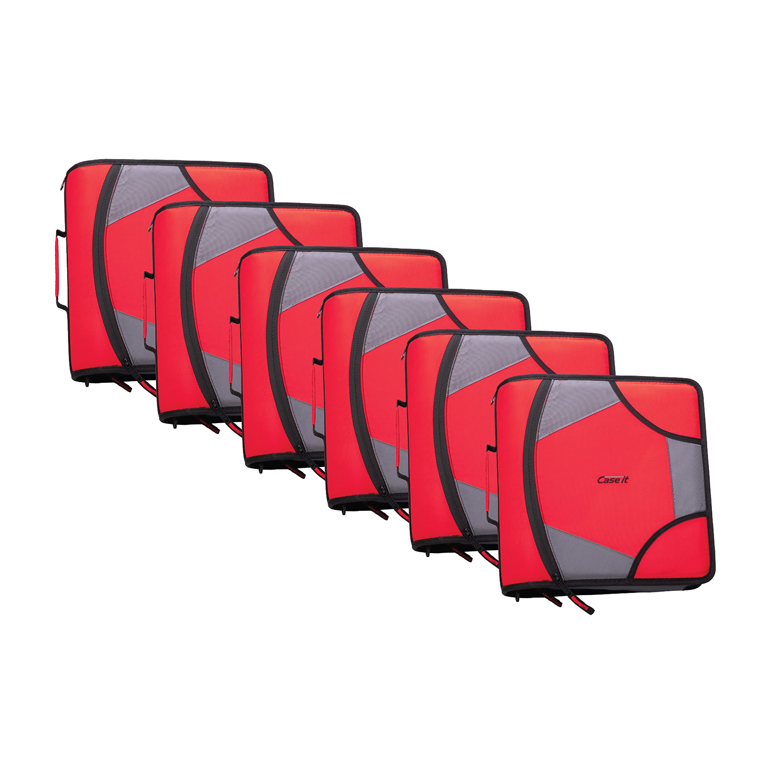 Photo 1 of Case-it The King Sized Zip Tab Zipper Binder - 4 Inch D-Rings - 5 Subject File Folder - Multiple Pockets - 800 Sheet Capacity - Comes with Shoulder Strap - Fire Red D-186 (4 Pack) Fire Engine Red Case of 4