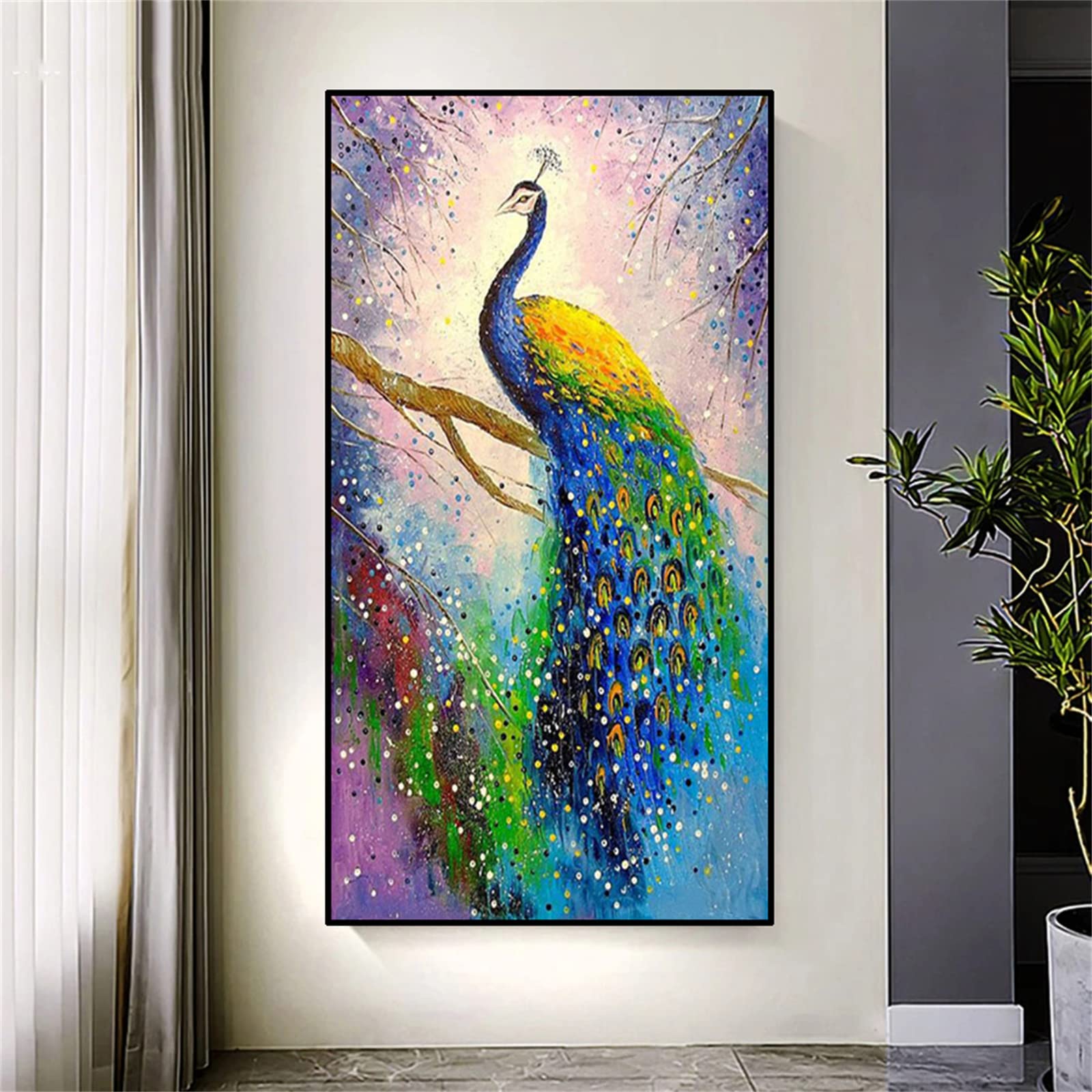 DIY zestawy do malowania diamentami 5D, pełne wiertło diamentowy obraz dla dorosłych i dzieci, kryształ górski haftowanie obrazy do dekoracji ścian domu - 70 x 140 cm (paw zwierzęcy)