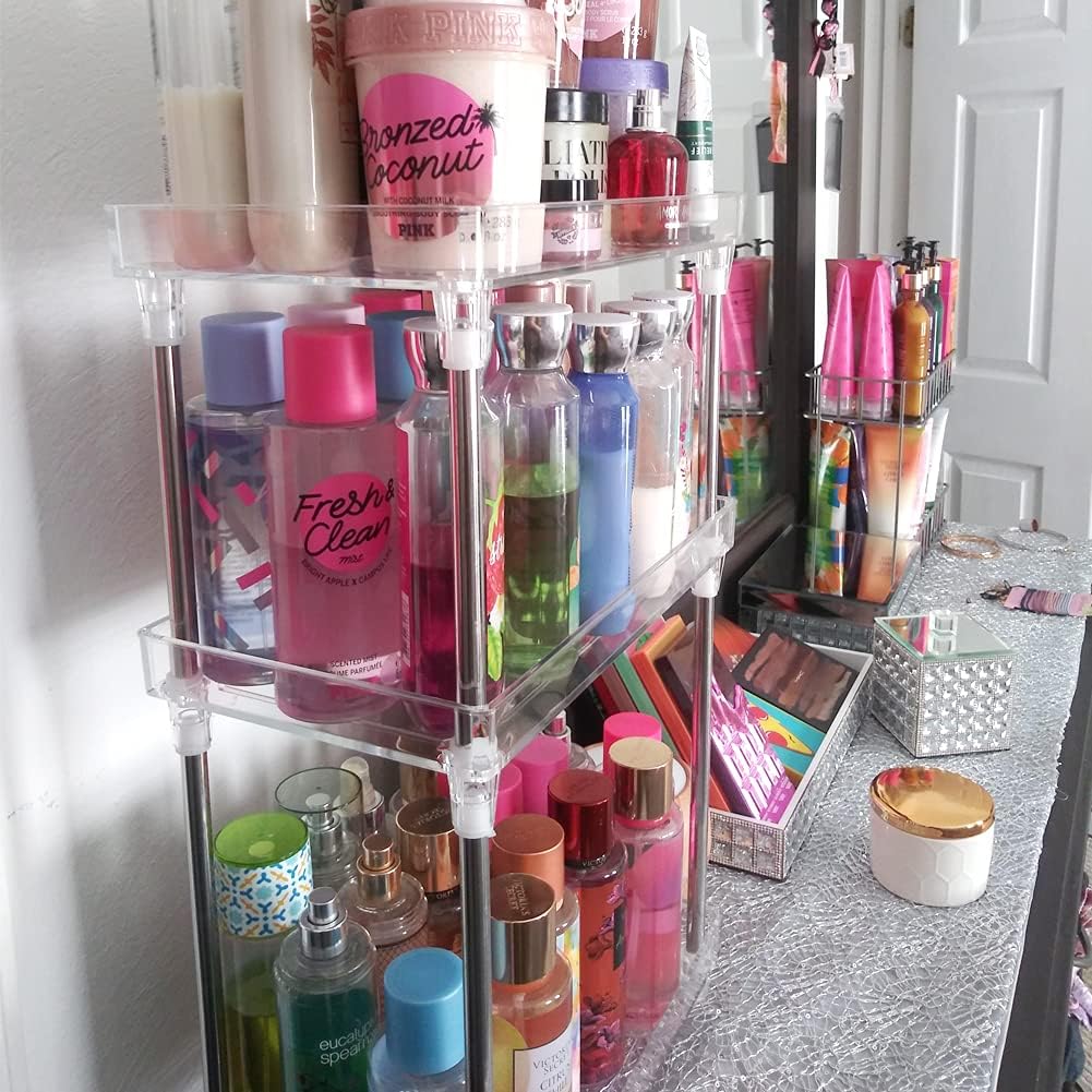 Bathroom Organizer Countertop, 3-Tire Skincare Organizers Vanity Tray Corner Shelf for Makeup Cosmetic Perfume, Multi-Functional Acrylic Organizer in Vanity Dresser Bathroom Kitchen Living Room etc. : Home & Kitchen