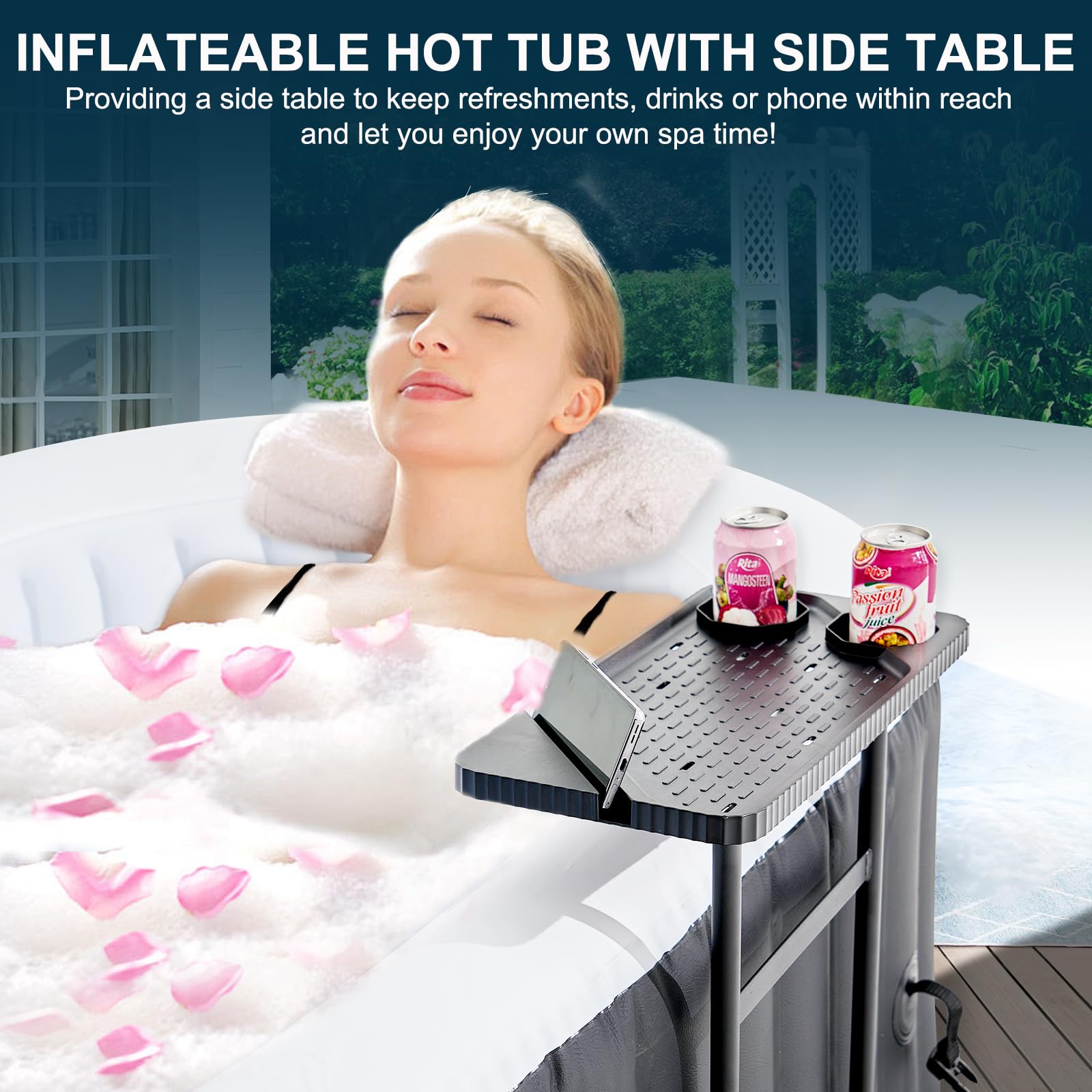 Whirlpool Outdoor Aufblasbar mit Licht 2 Personen 190x120x63.5cm Hot Tub Mit LuftdüSen, Isoliertem Deckel, Matte Und Heizungspumpe In-Outdoor SPA Pool Kreisen (2-Personen-Ellipse mit Licht)