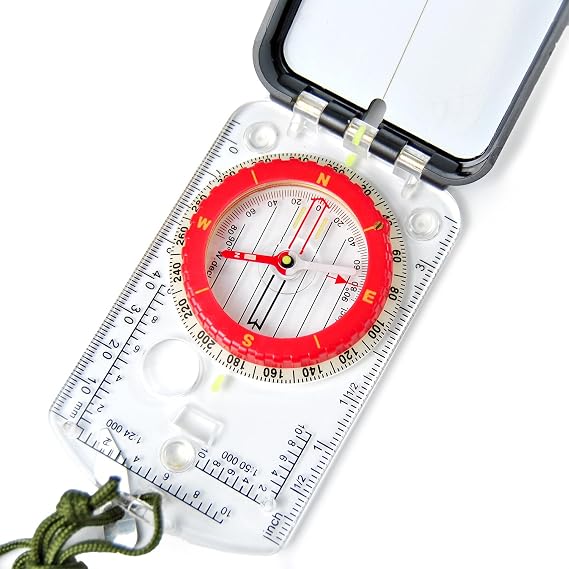 Orienteering Map Compass with Sighting Mirror, Adjustable Declination Clinometer, Night Glowing Dial, Survival Surveying Drawing map Ruler, Professional Field Compass for Map Reading