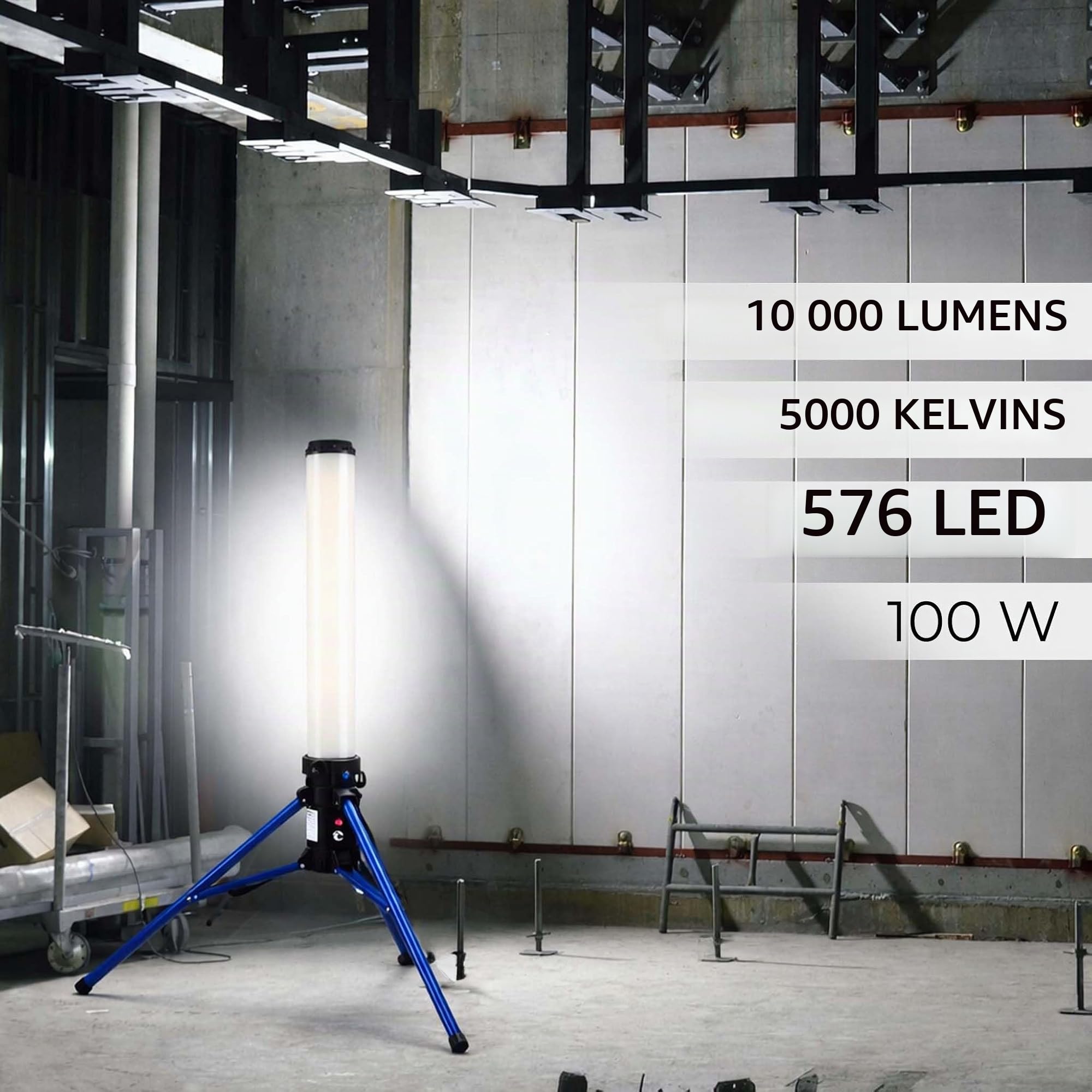 XPOtool Tour d’éclairage de chantier LED 100W 360° Spot de 10 000 lumen avec Prise Projecteur Baladeuse Éclairage Obsucurité Dispositif de sécurité Chantier Lampe