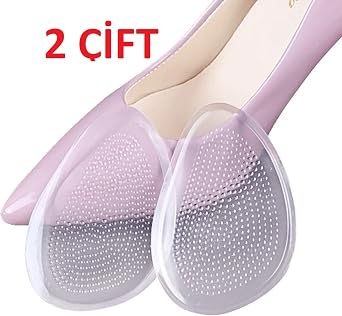 2 ÇİFT(4 Adet) -Stiletto,Kösele İçi, Metatarsal Destekli,Ayağı Öne Kaydırmaz, Ayak Tutucu, Nasır Koruyucu,Kendinden Yapışkanlı, Şeffaf Silikon Jel, Ön Tabanlık, Ayakkabı Tabanlığı(2 Sağ+2 Sol)