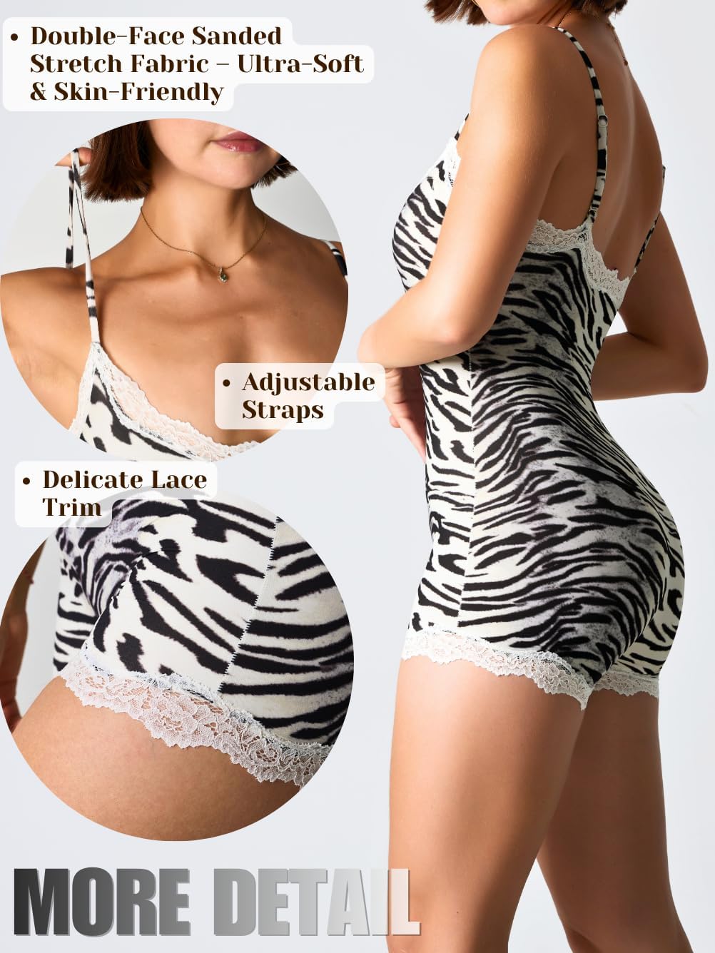 Women's Trendy & Ultra Soft Shorts Romper, Lace Trim Spaghetti Bodysuit Top from Lounge to Going Out (Fits 0-12) - Image 3