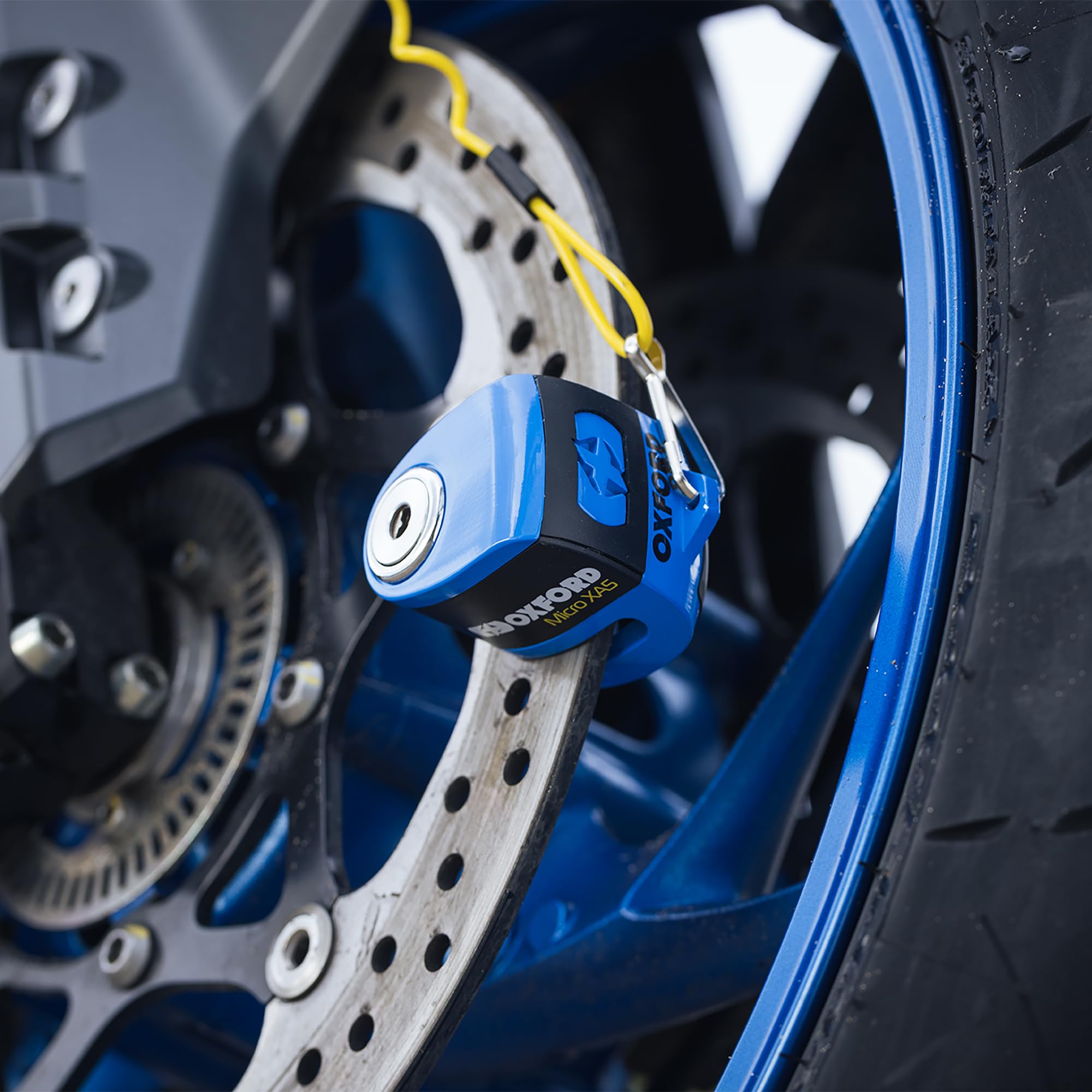 Oxford Micro XA5 Allarme Bloccadisco LK902 | Alta Sicurezza Moto & Scooter 110dB Ricaricabile Blocco Freno A Disco, Blu