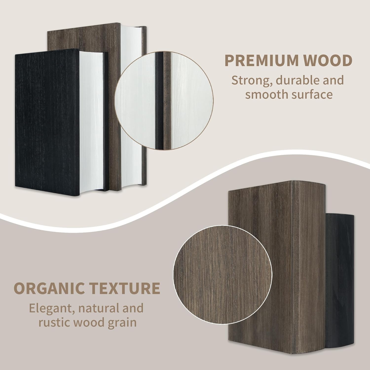 Wooden Book Vase – Rustic Farmhouse Bookshelf Decor for Living Room, Bedroom & Office, Idea for Women Book Lovers Gift, Decorative Dried Flower Holder (Not for Water)