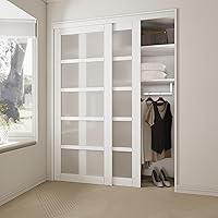 Vista 11 de WinStellar - Puerta corredera de armario de 60 x 80 pulgadas para dormitorios, puerta de vidrio templado esmerilado 3-Lite con kit de herrajes