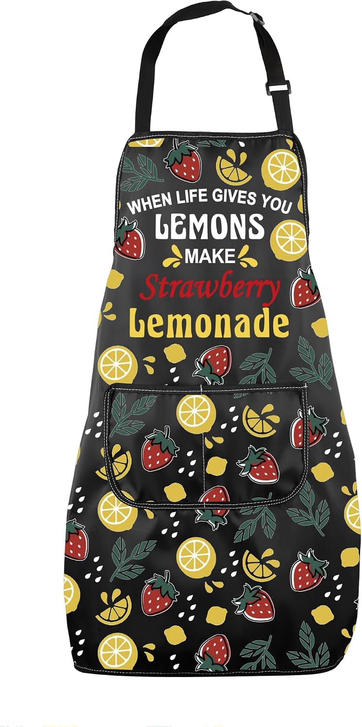 MNIGIU Summer Drinking Gifts When Life Gives You Lemons Make Strawberry Lemonade Apron With Pockets Sweet Tea Kitchen Apron