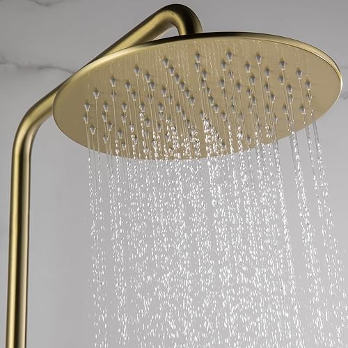 Miniatura 8 de RBROHANT Sistema de ducha expuesto de oro cepillado con boquilla de bañera, accesorios de ducha expuestos 3 funcionales con válvula de latón, altura