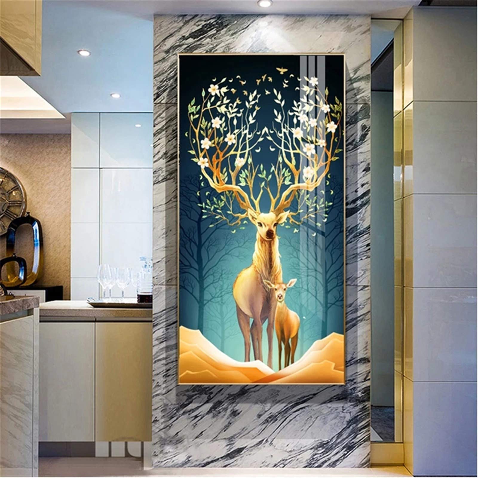 Peinture diamant 5D elan geant pour habiller un grand mur vide de salon moderne