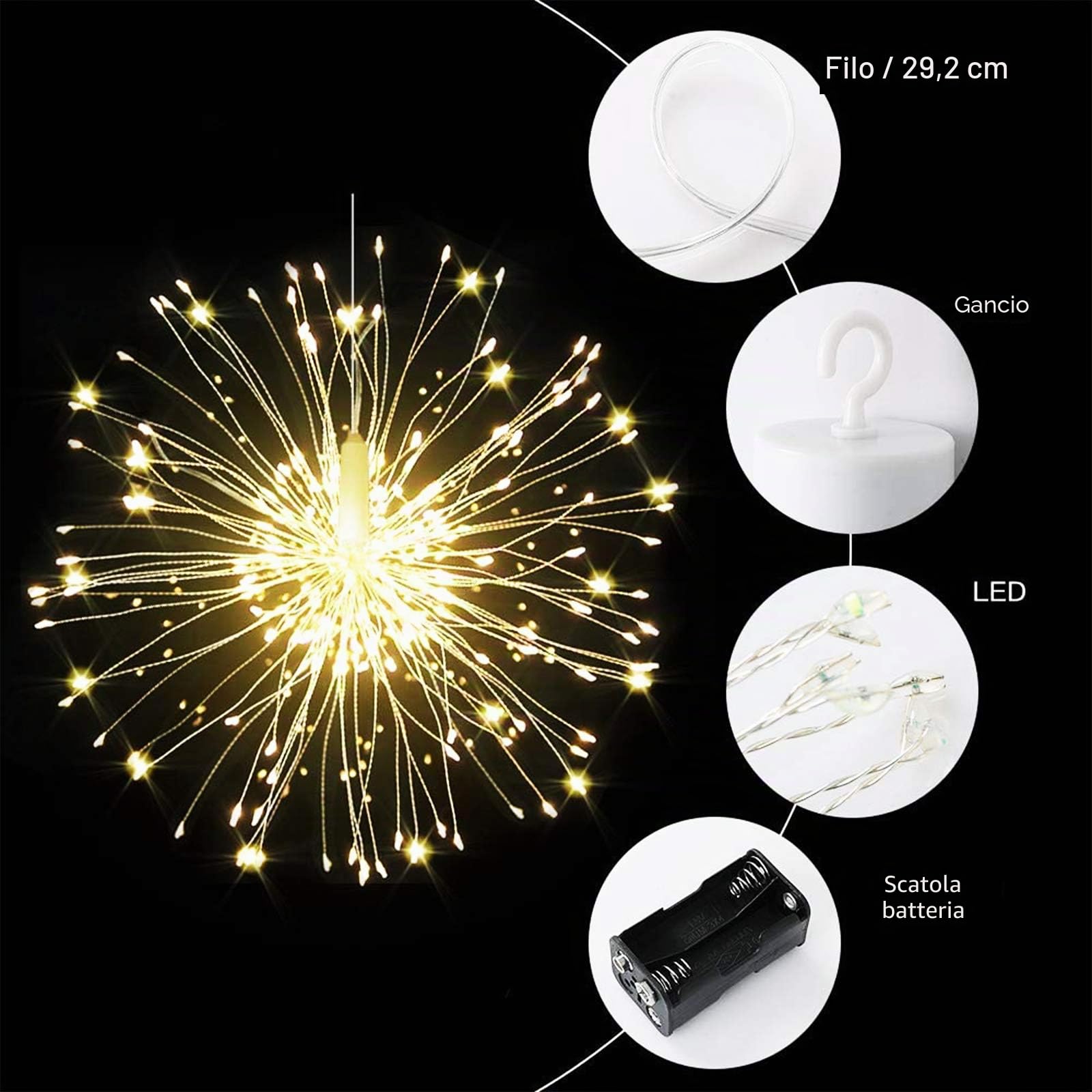 Luci Fuochi d'Artificio Fatate Natalizie da Esterno,Catena Luminosa Filo di Rame con 120 LED,Luci Addobbi Natalizi Stringa Lampada 8 modalità