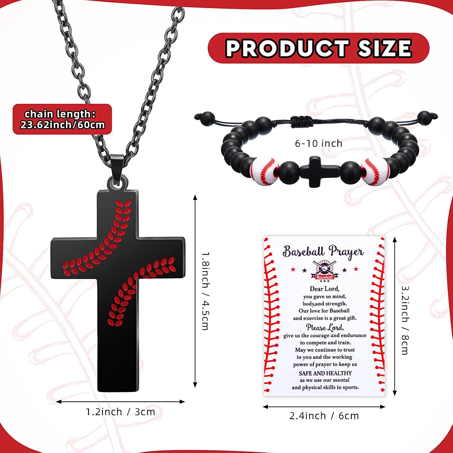 Sumind 3 Pcs Christian Baseball Gifts for Boys Men Baseball Cross Necklace and Bracelet Jesus Inspirational Bible Verse Quote Easter Religious Graduation Birthday Favor Supplies