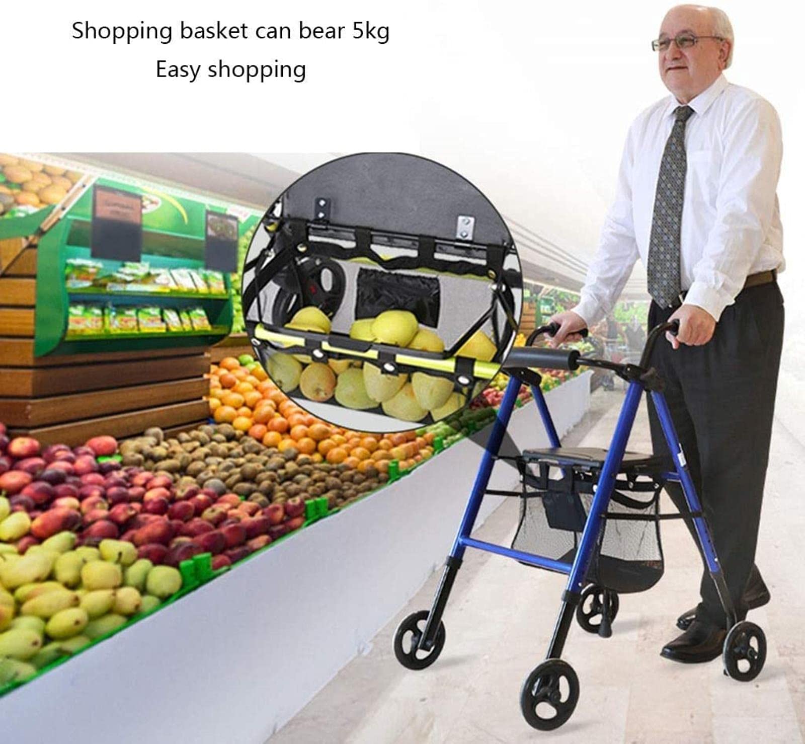 Andador Andador con Asiento Y Ruedas Andador para Personas Mayores Ligero Plegable Multifunción Andador De Cuatro Ruedas para Personas Mayores Compartir