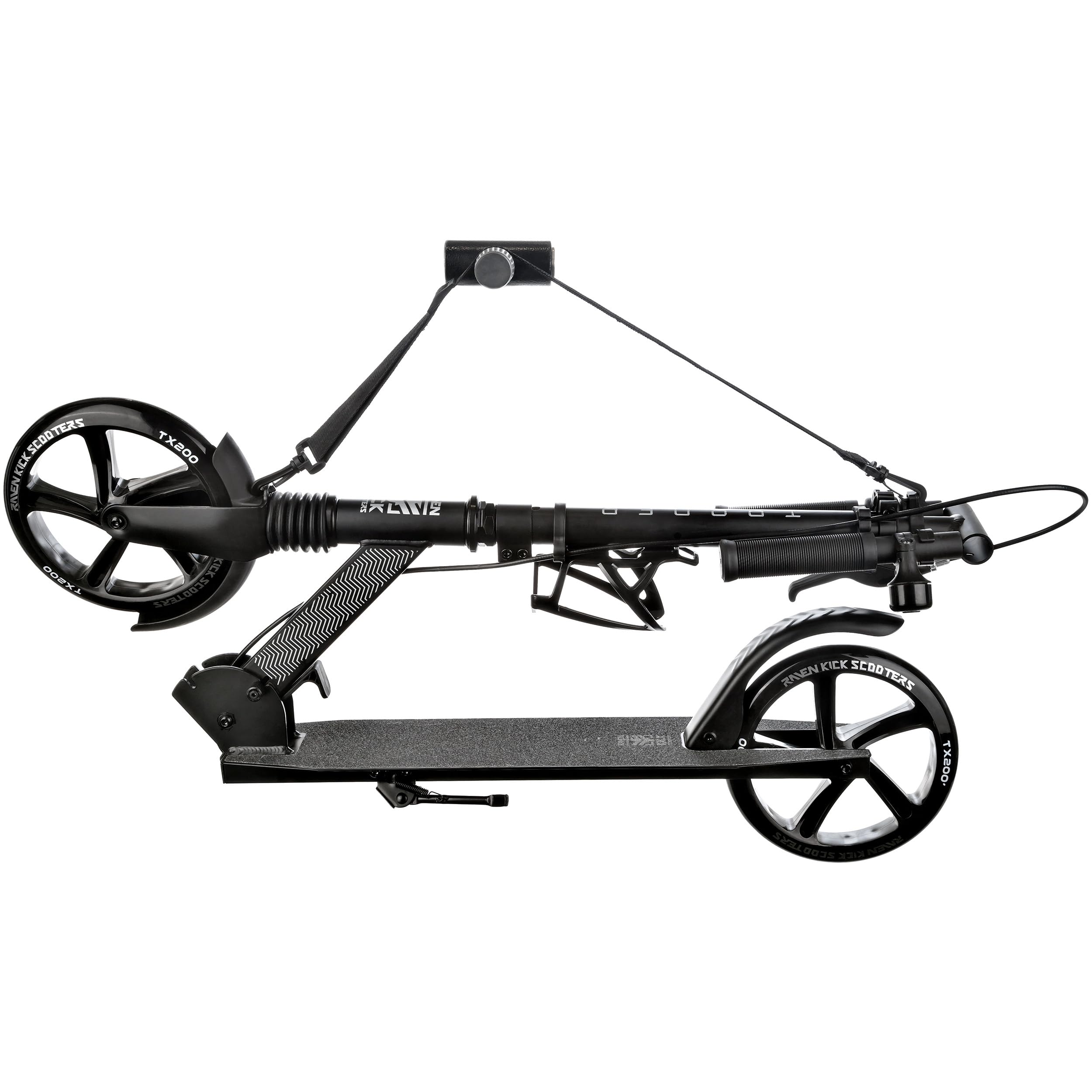 Raven Scooter Roller Tretroller Kickscooter für Kinder Erwachsene |klappbar | höhenverstellbar | Tragegurt | Klingel | Flaschenhalter (Trader mit Handbremse, 200mm)