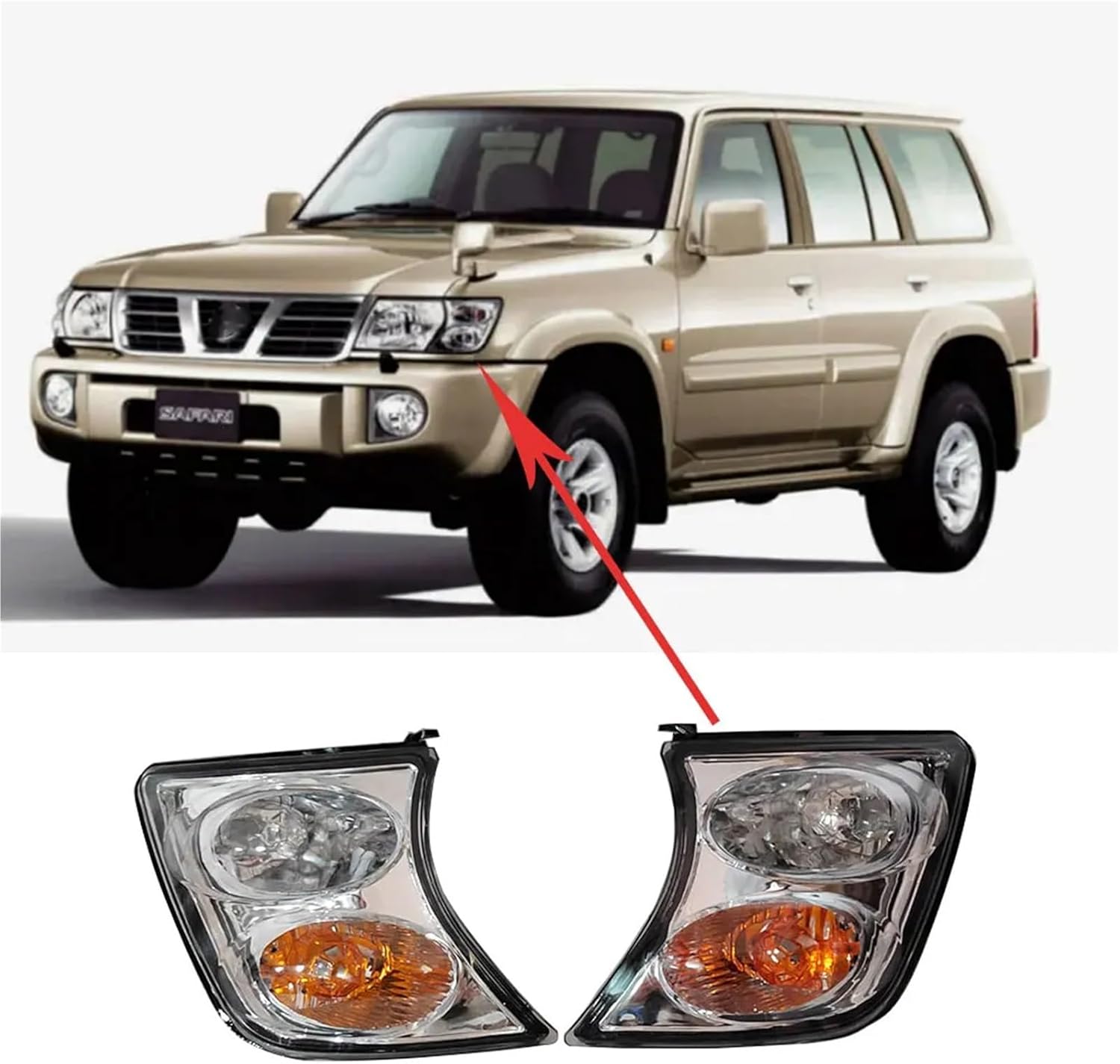 26110VC325 26115VC325 Car Corner Light Compatible With Nissan PATROL SAFARI Y61 Turn Signal Light TD42 TB48 2001 to 2004 2Pcs(Black)