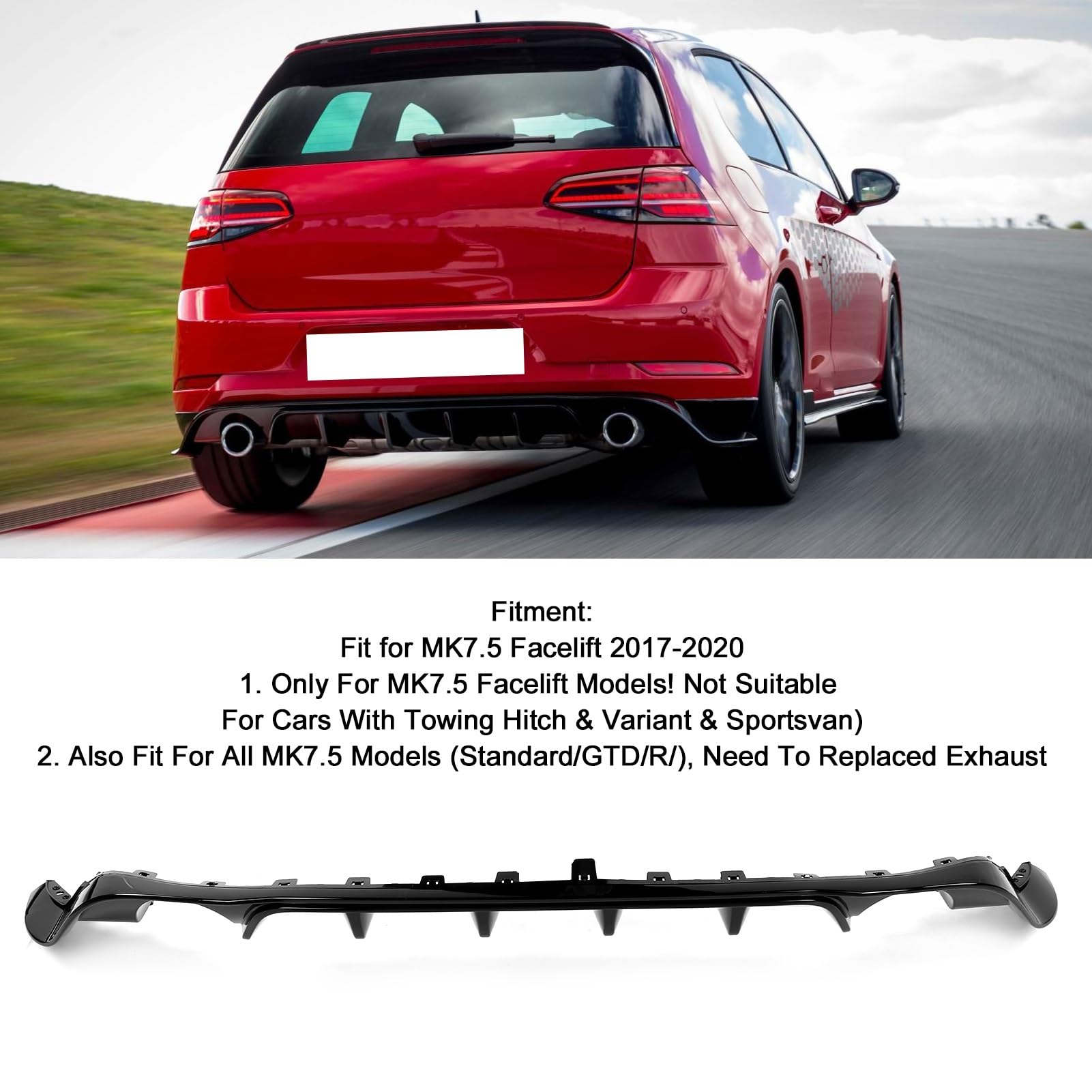Spojlery tylne do samochodów Pasuje Do MK7.5 Facelift 2017-2020 Dyfuzor Zderzaka Samochodowego Tylny Spoiler Czarny Błyszczący Dyfuzor Tylnego Zderzaka Zestawy Valance spojler samochodowy