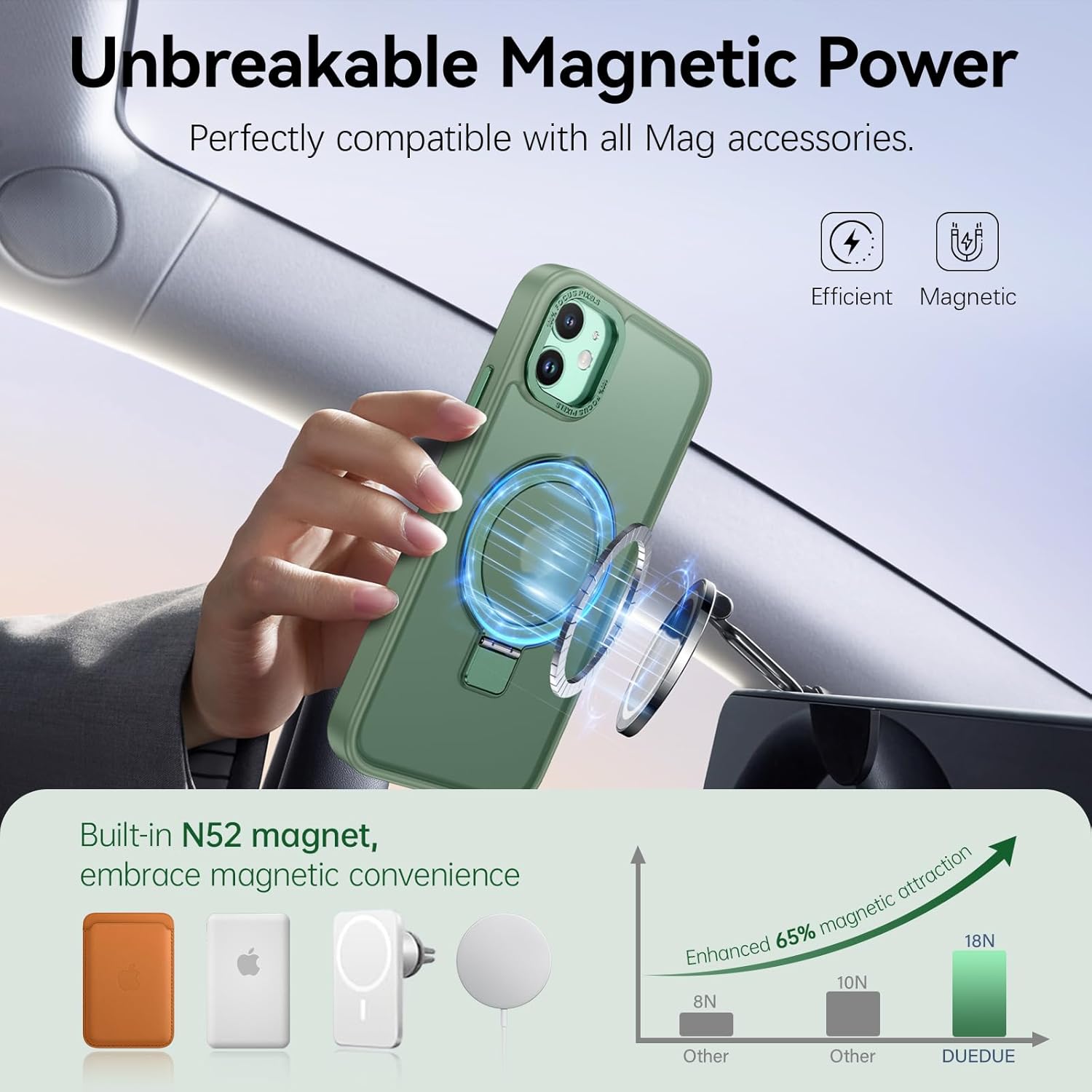 DUEDUE Magnetic Case Compatible with iPhone 11 Phone Case,iPhone 11 Case MagSafe with Ring Holder Stand Drop Shockproof Translucent Matte Bumper Cover Cases for iPhone 11 6.1 inch,Green - Image 2