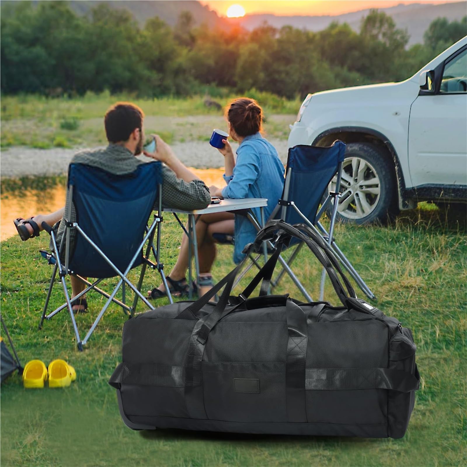 Borsone con Ruote Borsone da viaggio pieghevole 80 litri con ruote, resistente all'acqua, 31", tracolla(Black)