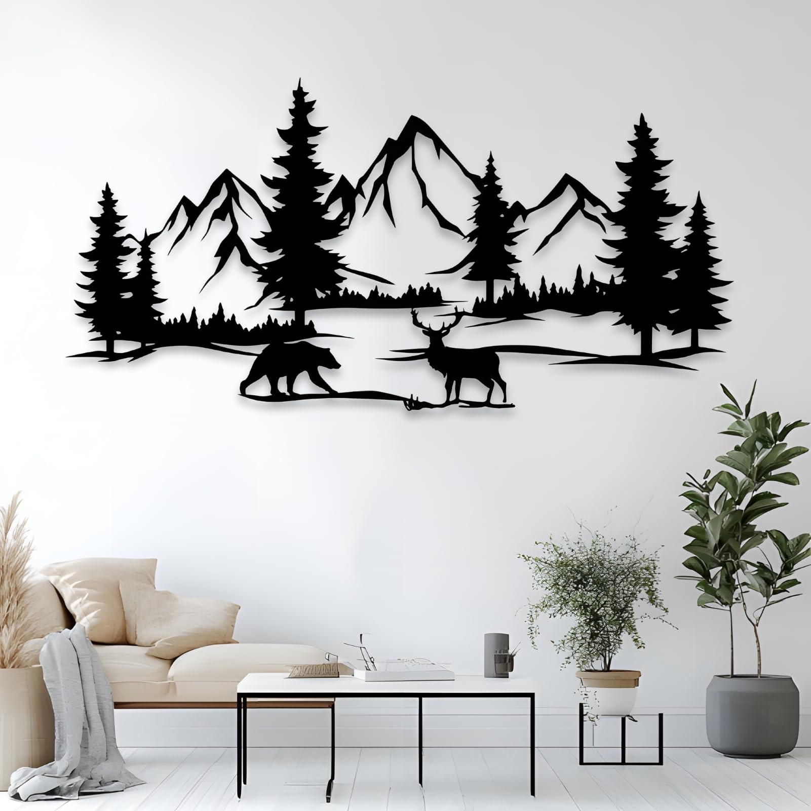 Mountain and Forest Metal Wall Art,Yard Mountain Range View, Nature Decor Lover Gift,Outdoor Nature and Forest Decorations, Large Hill Tree Decor ,