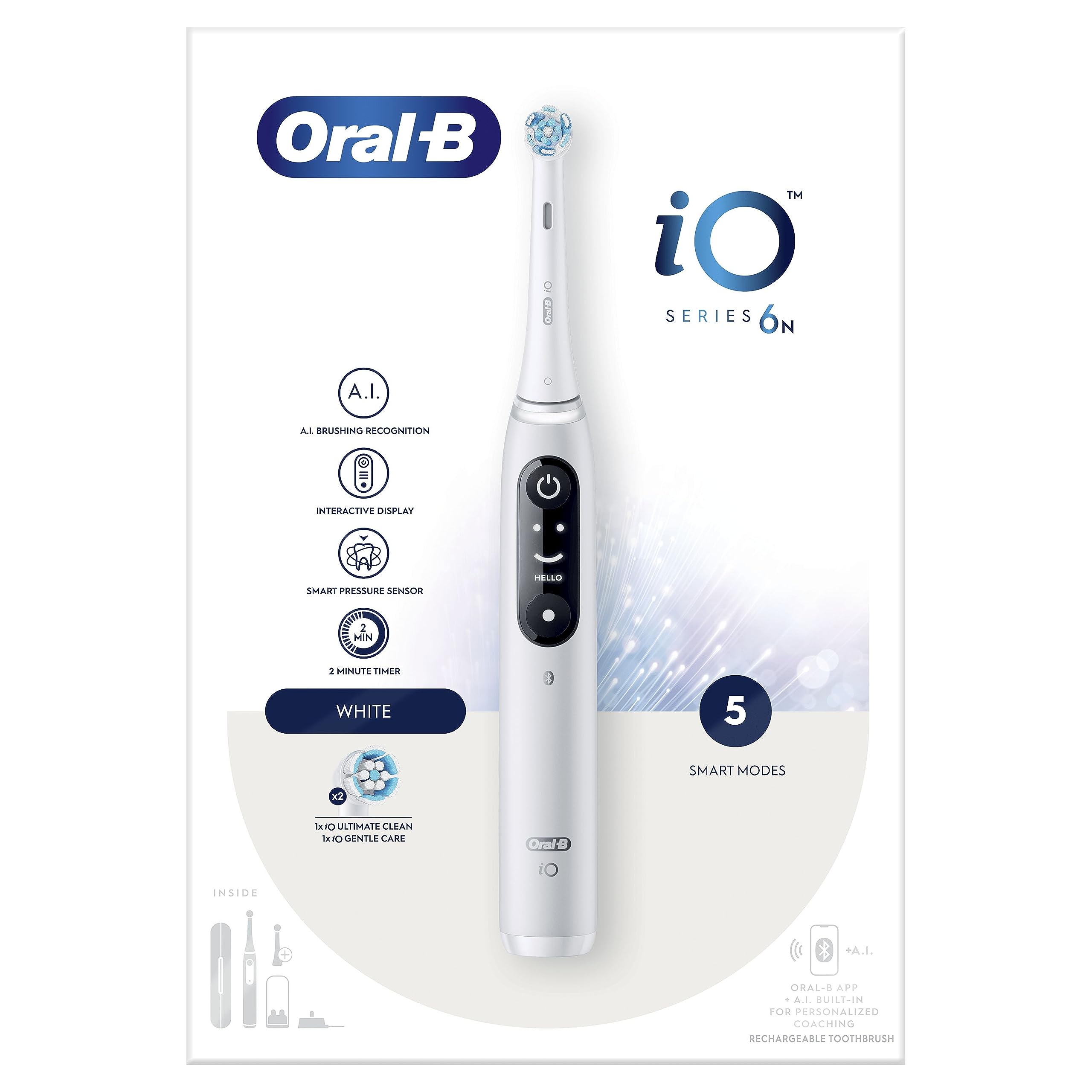 Oral-B iO 6 Oral-B iO 6N White Electric Toothbrush, 2 Brush Heads