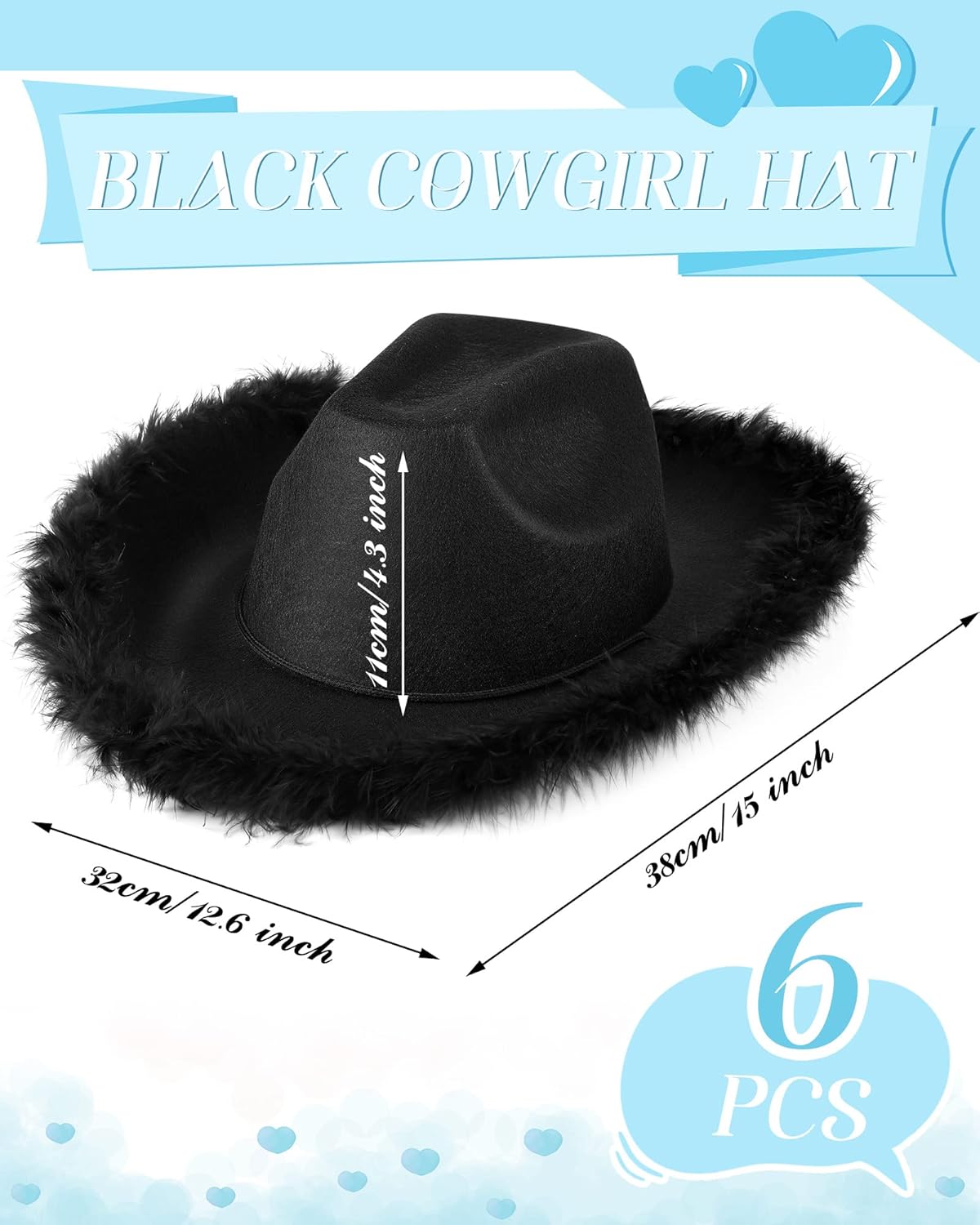 Tarpop Cowboy Hat Boa Cowgirl Hat with Feather for Women Bachelorette Western Wedding Party Costume Accessories - Image 2