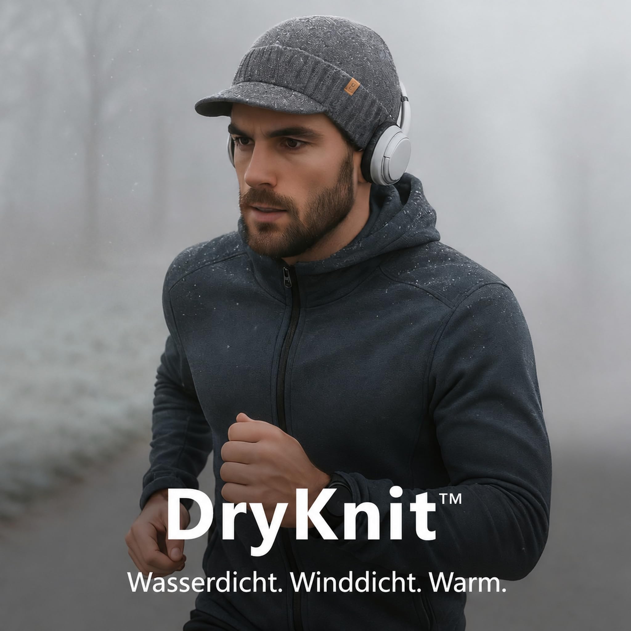 DryKnit Wasserdichte Schirm-Beanie aus 80 % Merino mit Polartec-Fleece