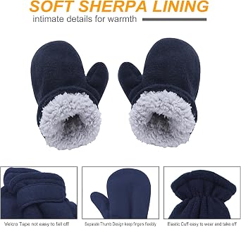 UTTPLL Toddler Mittens Unisex Sherpa Lined Fleece Gloves Winter Warm Easy-On Kids Winter Outdoor Mittens for Baby Boys Girls