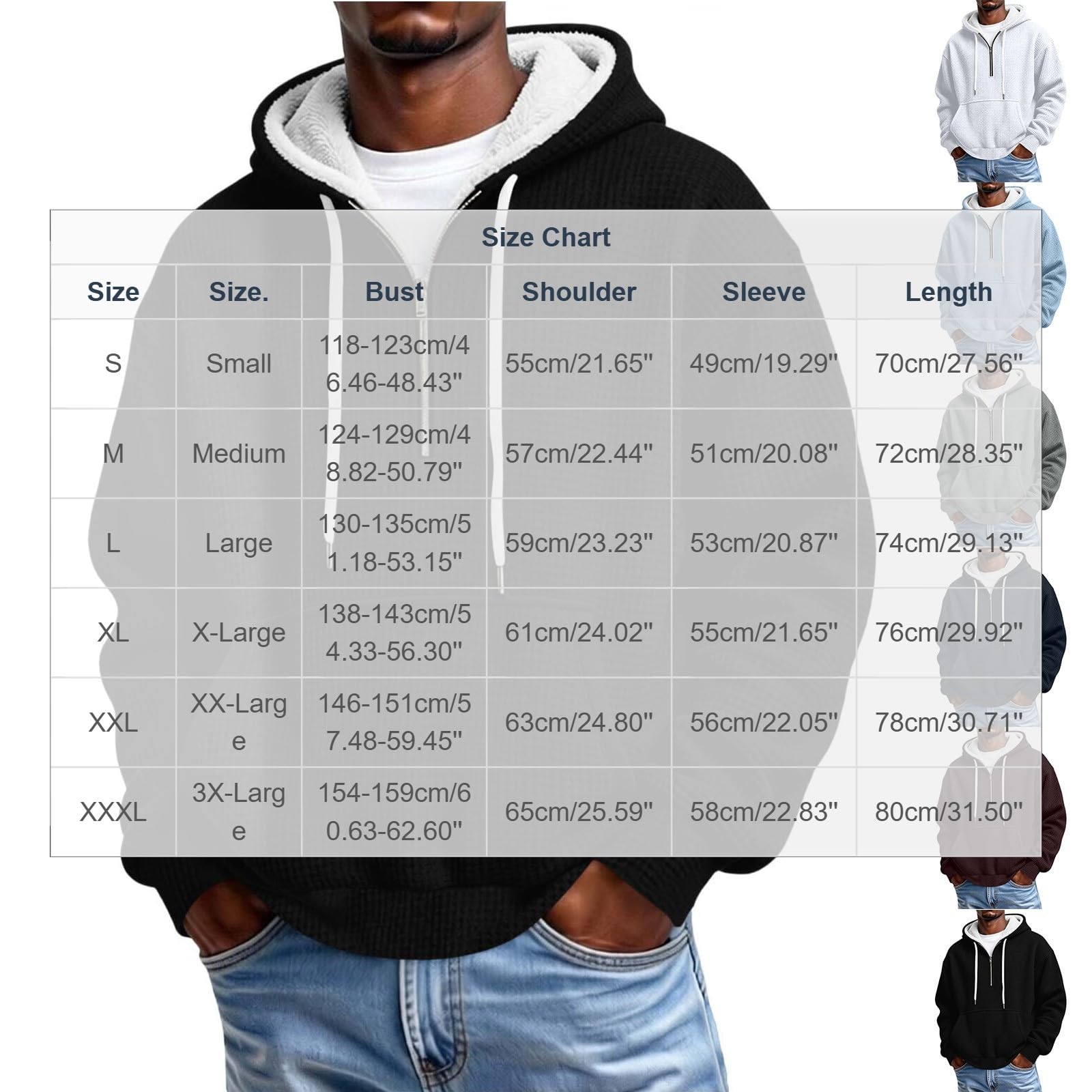 Sweat à Capuche Homme Détail Zippé Uni Manches Longues Sweat-Shirt Casual