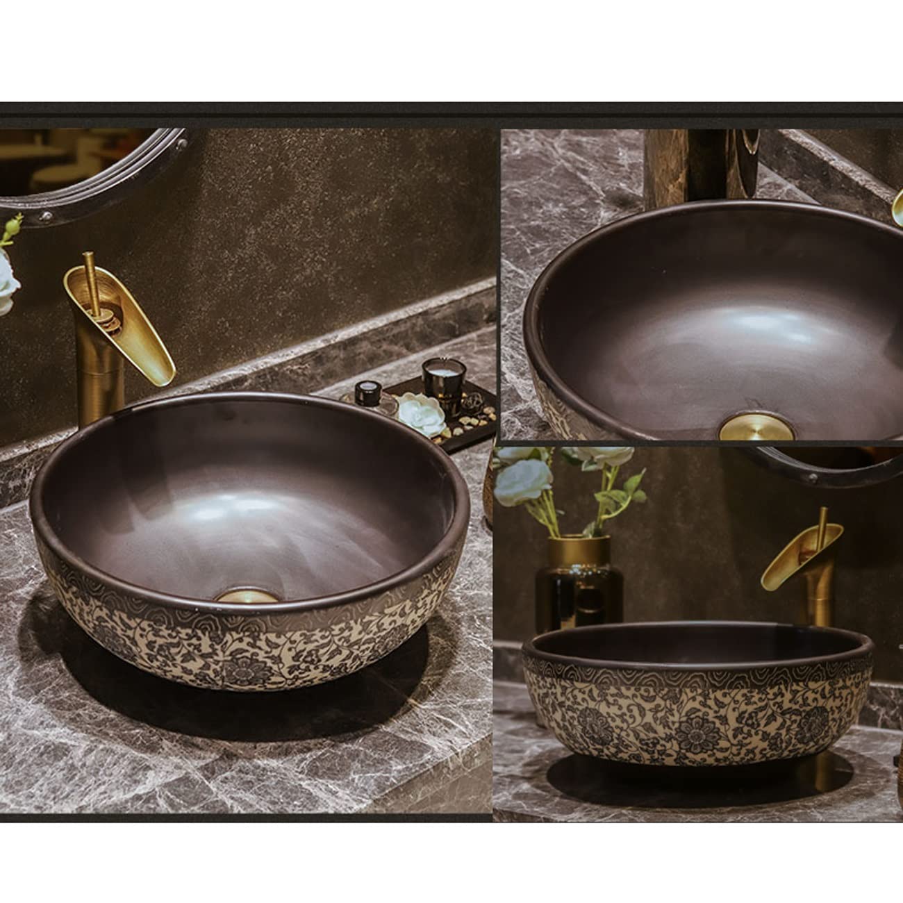 Umywalka Nablatowa, Umywalka Łazienkowa Nablatowa Z Porcelany, Ceramiczna Umywalka Artystyczna Z Kranem I Odpływem