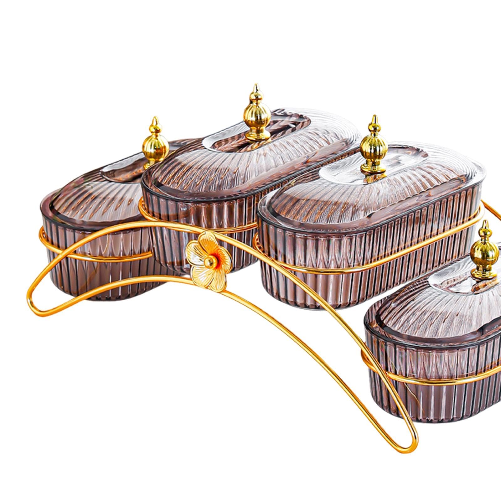 Plato de Frutas Secas Bandeja para Postres con Compartimentos Bandeja para Snacks Dulces y Secos Tapa de Hierro y PP Apta para Cocina Comedor, 4 3 Cuadrícula Gris, Individual