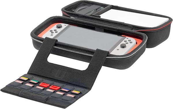 RDS- Pochette de Transport Officielle Nintendo Switch 2. Matériau Rigide pour Protection optimale. Compartiment Rangement 12 Jeux avec 2 boîtes pour Cartes Micro SD et étoffe de Nettoyage. - 4