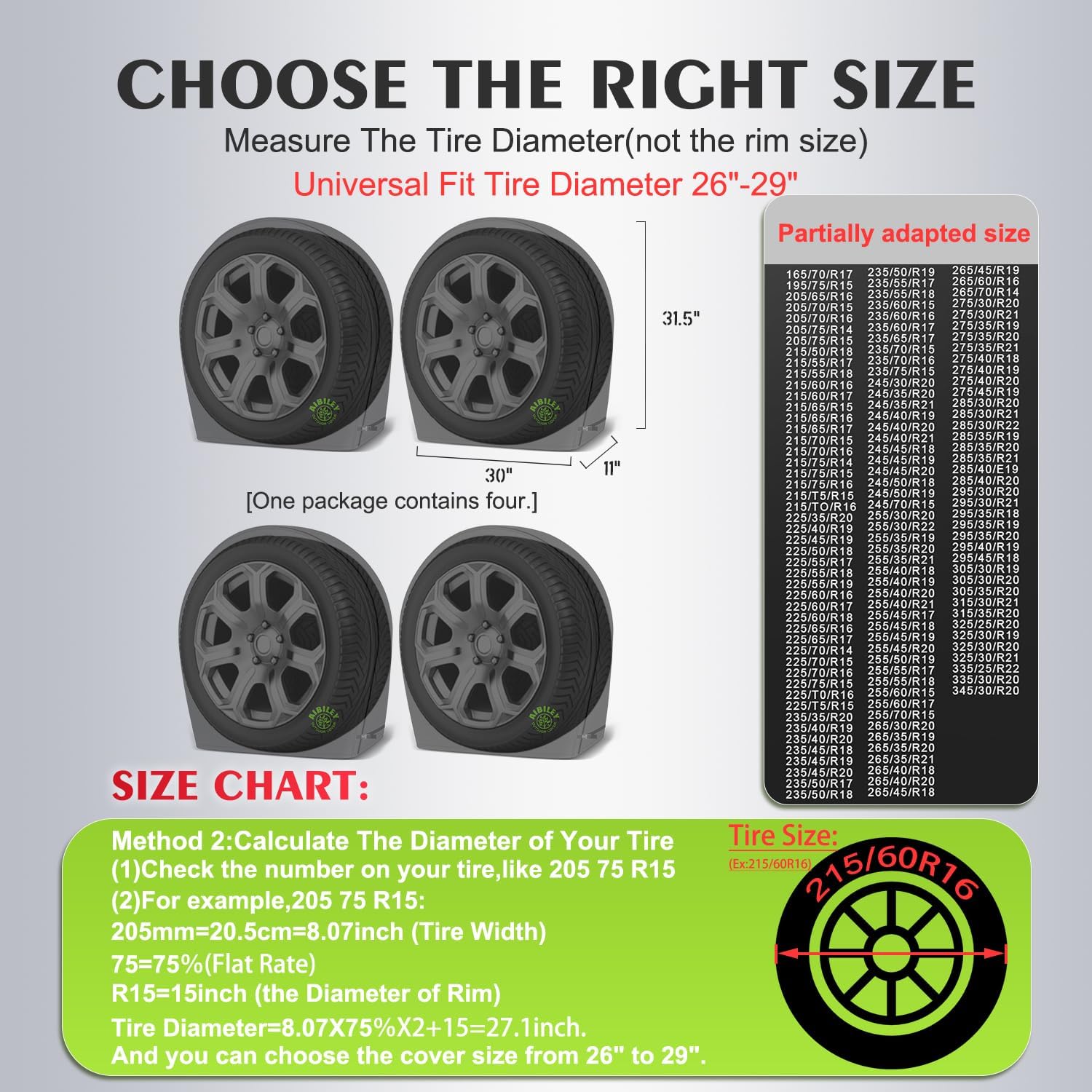 RV Tire Covers Sets of 4,Wheel Tire Cover for Trailers Travel Camper Truck SUV Van,Heavy Duty 600D Polyester,Waterproof Sun Rain Snow Protector,Universal Fits Tire Diameters 26-29Inch,Black