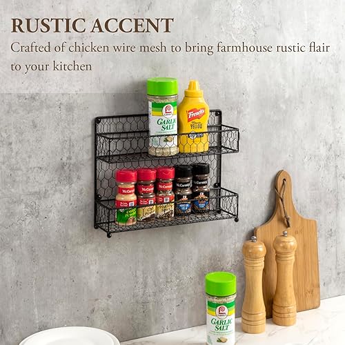 Miniatura 2 de MyGift Estante de especias de alambre de metal estilo granja, montaje en pared o encimera de cocina, organizador de almacenamiento de tarros de