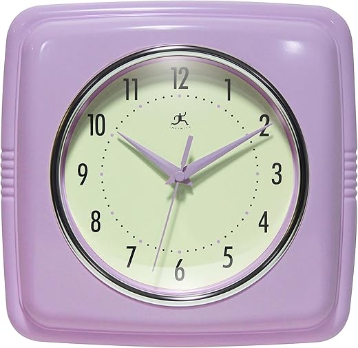 Infinity Instruments Square Retro Wall Clock, Lavender, 9.25