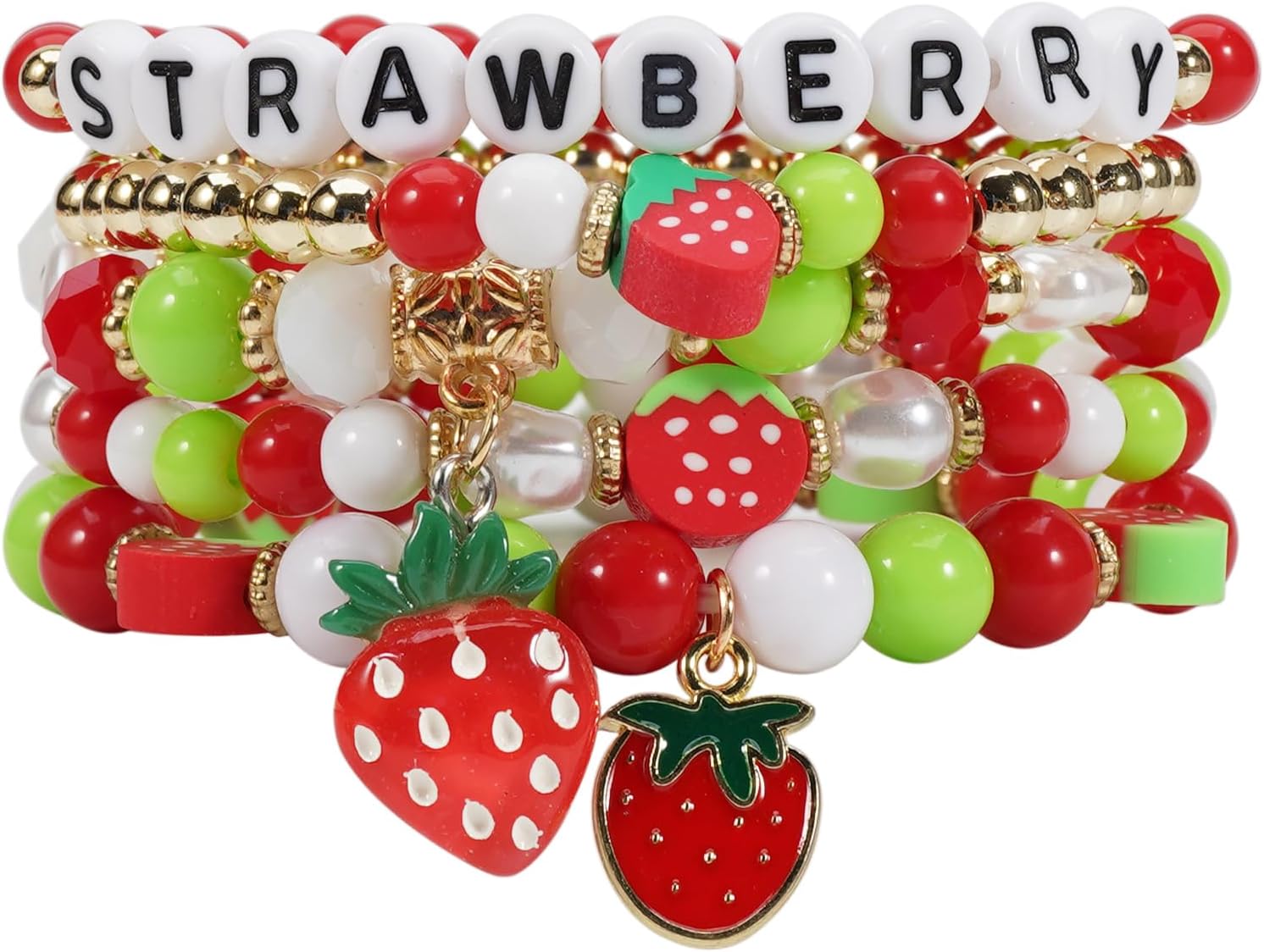 Twinfree Bohemian Cute Fruit Banana Cherry Strawberry Pineapple Mango Polymer Clay Beaded Stackable Stretch Bracelets