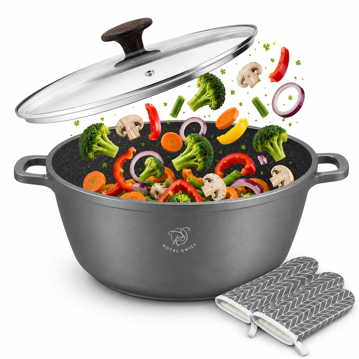 Royal Swiss Casserole 9,5 L, marmite induction, revêtement marbre antiadhésif, gris