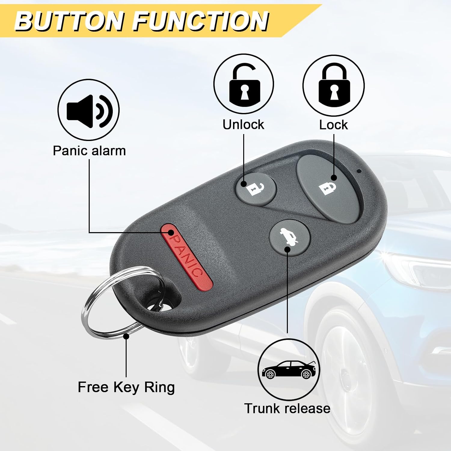 Vurkcy Key Fob Replacement for 1997-2001 Honda CR-V/ 00-09 S2000 Car Keyless Entry Remote Control, E4EG8DJ, 4 Buttons