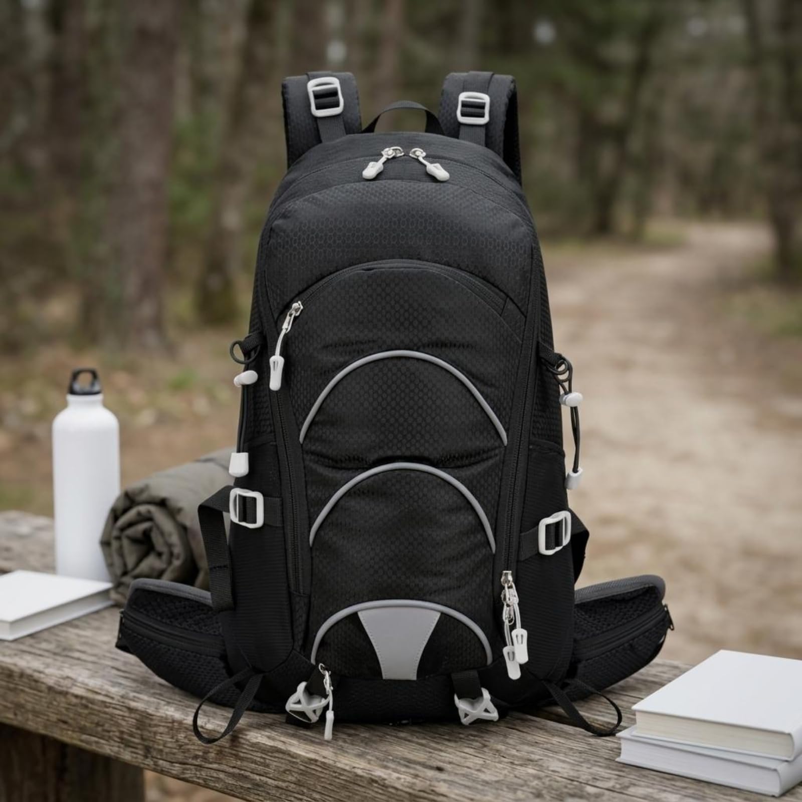 harayaa Zaino da Trekking Outdoor Zaino Escursionismo Zaino Campeggio Zaino Viaggio Zaino Daypack con Cinghie Toracica E in Vita Regolabili Multiple Pannello, Array, Grigio Scuro
