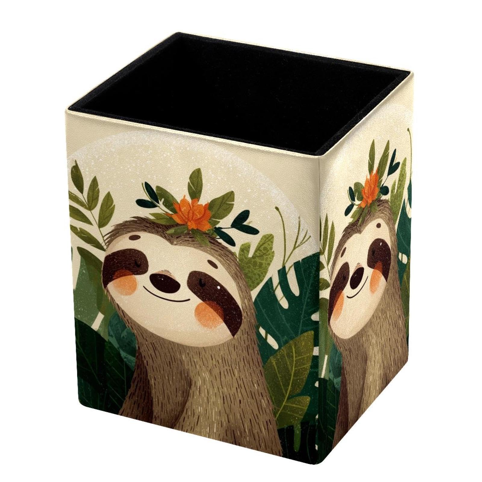 VAPOKF Pencil Holders for Desk, Cute Sloth Printed Pen Holders Pen Pot Makeup Brushes Storage Desktop Stationery Supplies Organiser for Home Office