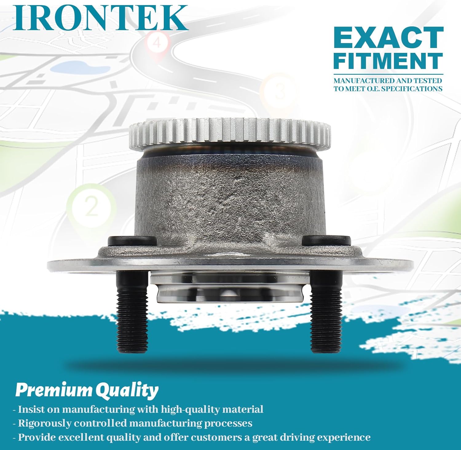 IRONTEK Rear Wheel Hub and Bearing Assembly (4 Lug W/ABS) fits Honda for 2001-2005 Civic LX/EX/GX/DX/HX, 02-05 Civic Si, 03-05 Civic Hybrid, 04-05 for Civic Value 2PCS 512175x2