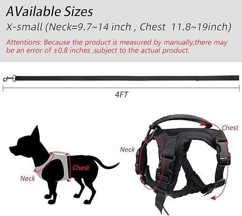 Miniatura 9 de Annchwool Arnés táctico para perros pequeños con asa, chaleco de servicio militar y correa para entrenamiento al aire libre, caminar, senderismo,