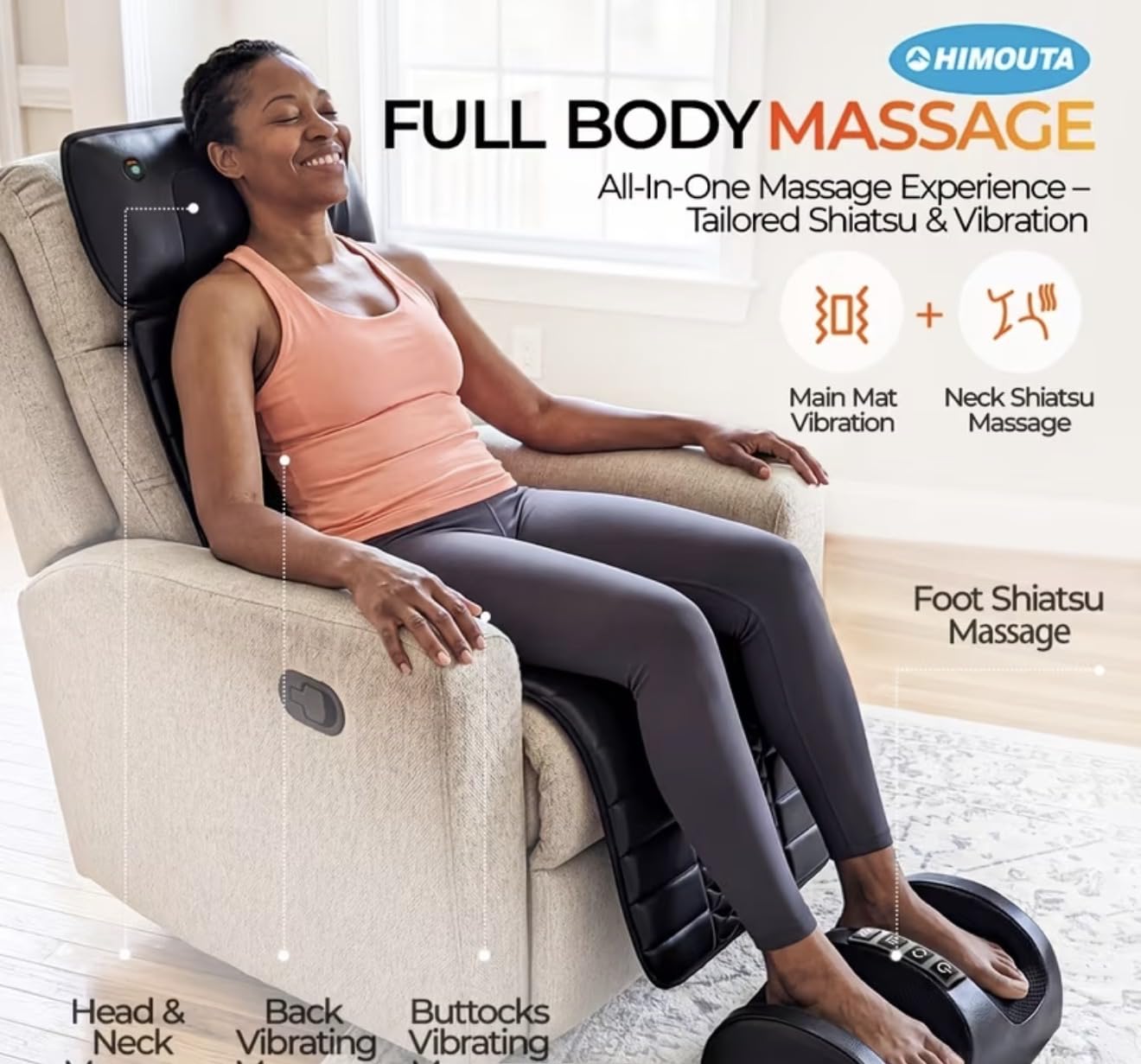Tapis de Massage Shiatsu 3D avec Chauffage et 10 Moteurs de Vibration