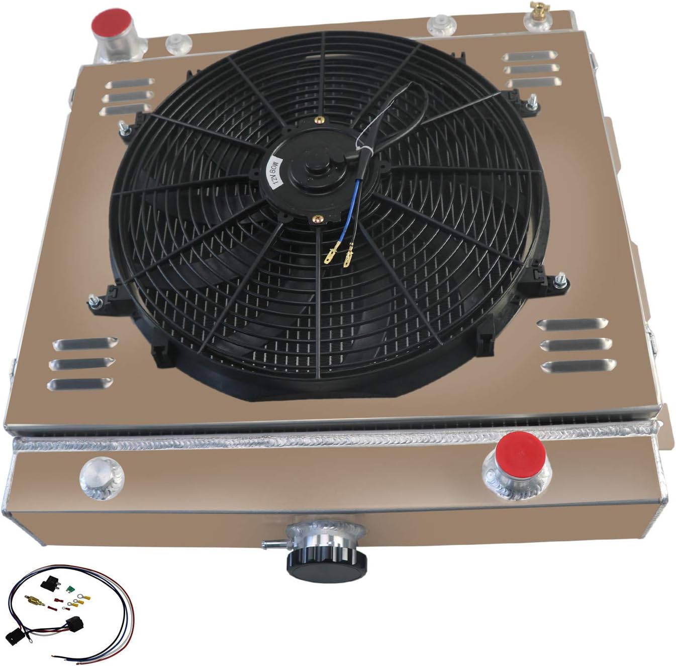 All Aluminum Radiator for 1970-1979 75 Dodge D100 150 D200 250 Ramcharger Challenger Coronet W200 W300 B200 B300 B100 Van Plymouth Trailduster PB200 PB300 3 Row Radiator Shroud Fan Relay Kit