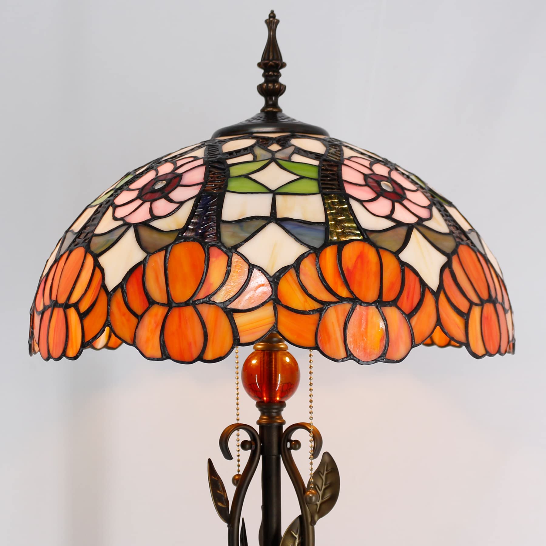AVIVADIRECT Tiffany Floor Lamp Stained Glass Standing Reading Lamp 16x16x70 Inches Antique Pole Corner Light for Bedroom Living Room (Pink Yellow Flowers)