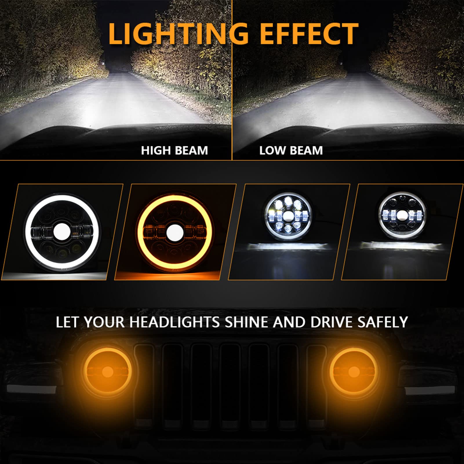 7 Inch Round LED Headlight For Cars & Motorcycles – 140W, 6000K White Beam With DRL & Amber Turn Signal, Universal Fit