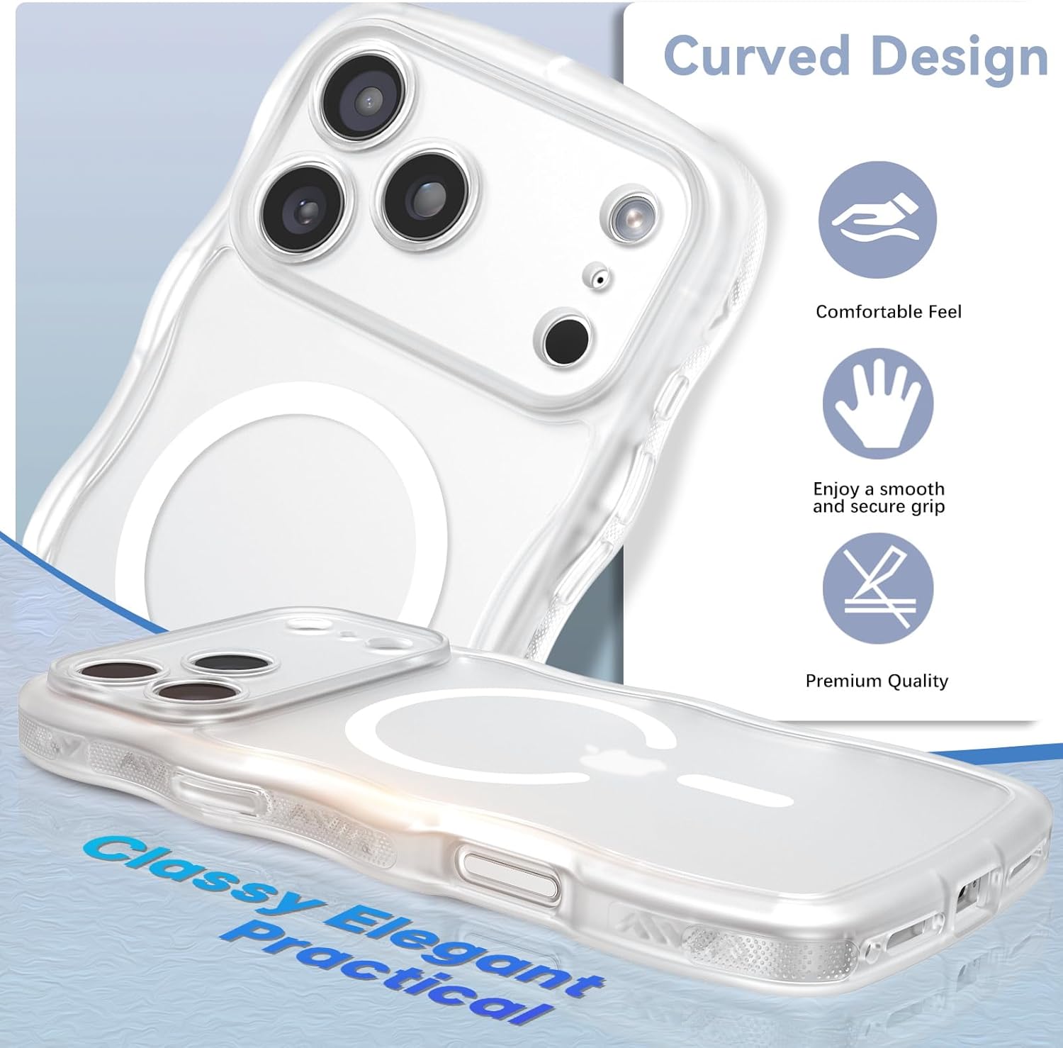 BENTOBEN Magnetic for iPhone 17 Pro Max Case, Cute Wavy [Full Camera Protection][Compatible with MagSafe] Matte Anti-Slip Bumper Women Girls Boys Protective Cover for 17 ProMax 6.9", Clear White - Image 2