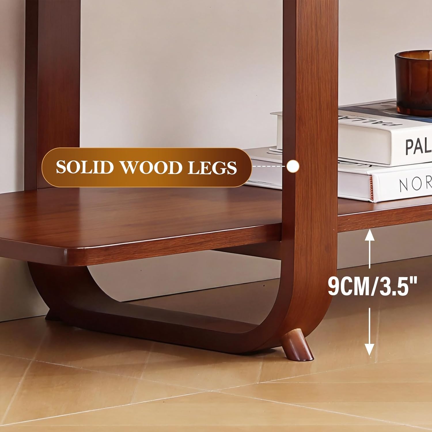 Tiita TV Stand with Storage for TVs up to 65'', Bamboo TV Console Entertainment Center with 2 Open Shelf, Mid Century Modern Media Console for Living Room, Bedroom, Walnut - Image 7