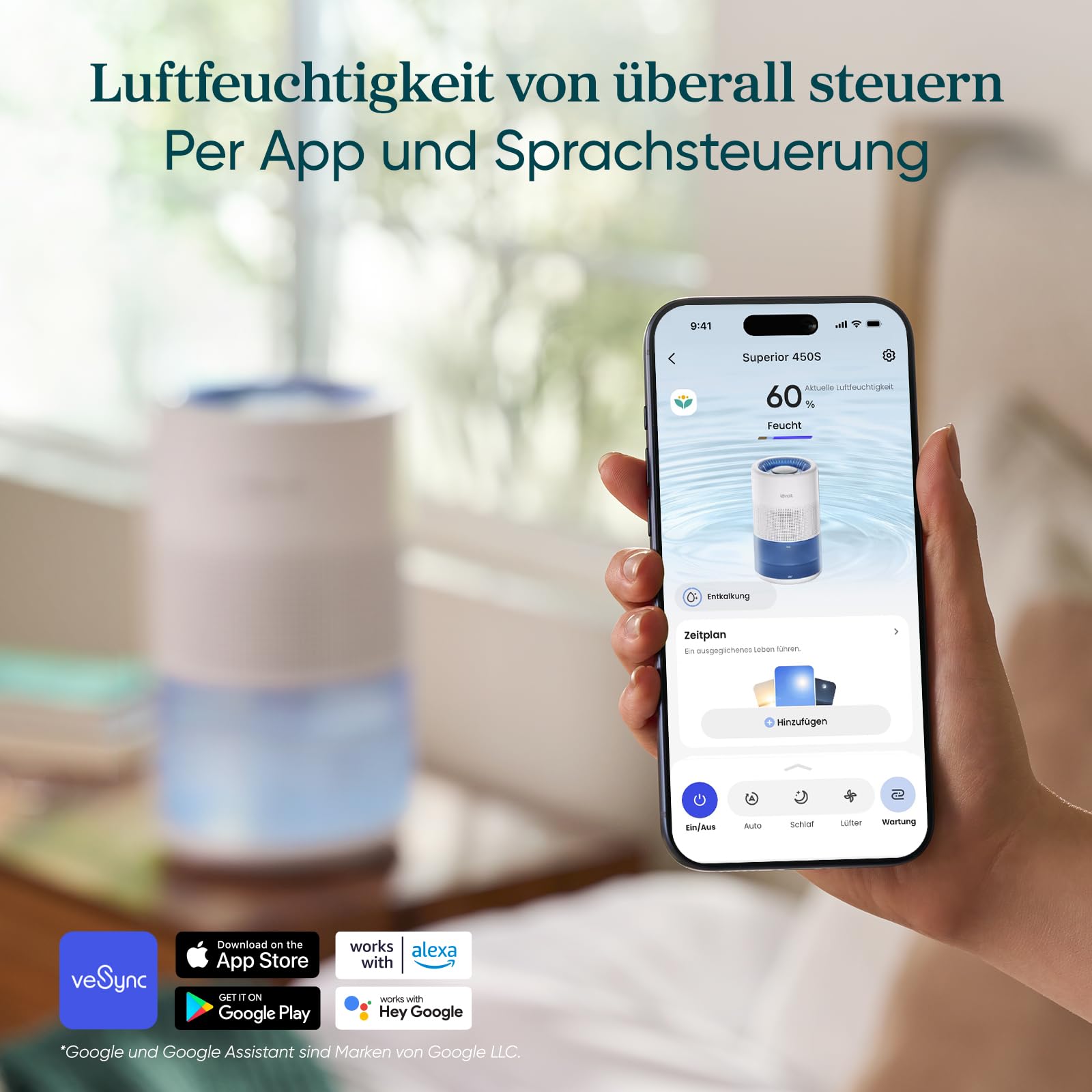Levoit Smart Luftbefeuchter, ab 19 dB Verdunster, kein weißer Staub, 4,5L | bis 55,7 m² für Schlafzimmer&Große Räume, Selbstreinigung und Spülmaschinenfest, Schimmelresistente & Langlebiger Filter